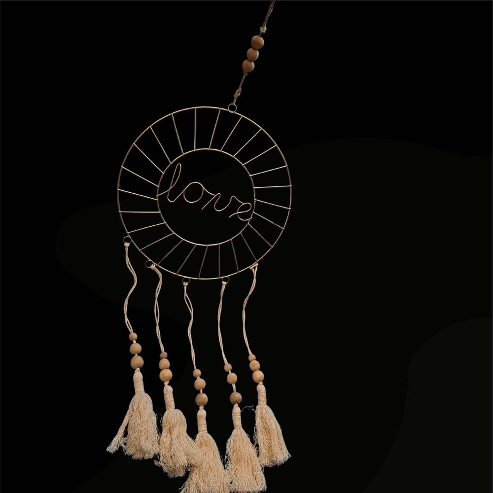 Love Wall Decor Gold Metal Hoop Dream Catcher Wood Beads Boho Tassels‎ - Picture 8 of 12